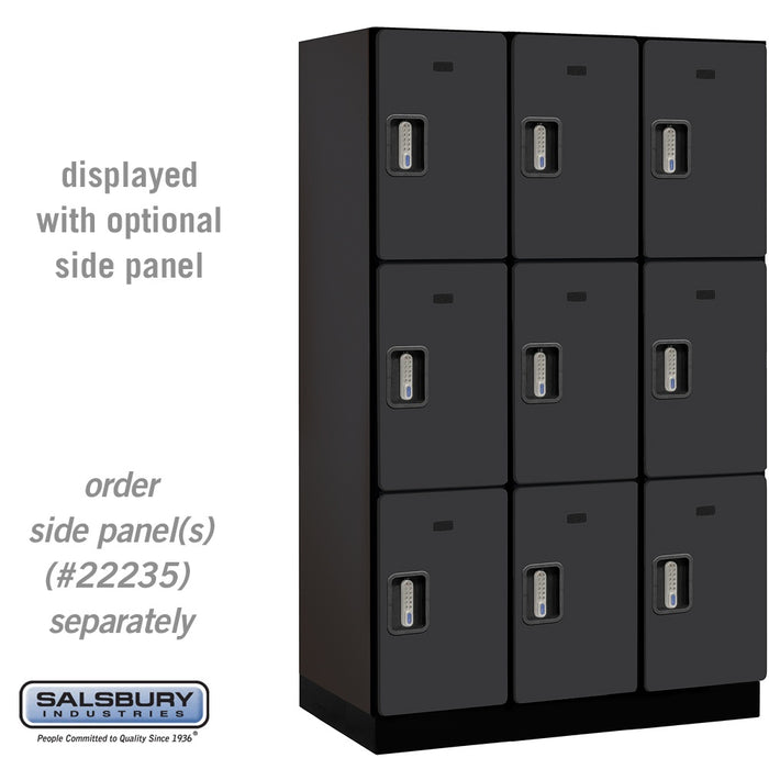 Salsbury 15" Wide Triple Tier Designer Wood Locker - 3 Wide - 6 Feet High - 21 Inches Deep - Black - Silver Electronic Locks - Sweatfully