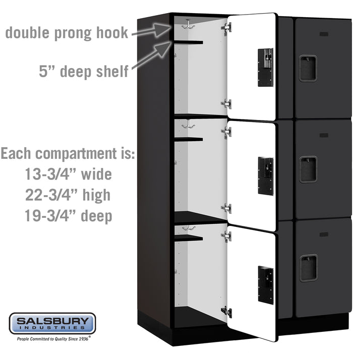 Salsbury 15" Wide Triple Tier Designer Wood Locker - 3 Wide - 6 Feet High - 21 Inches Deep - Black - Hasps - Sweatfully
