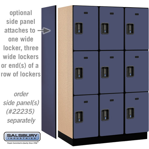 Salsbury 15" Wide Triple Tier Designer Wood Locker - 3 Wide - 6 Feet High - 21 Inches Deep - Blue - Black Electronic Locks - Sweatfully