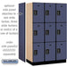 Salsbury 15" Wide Triple Tier Designer Wood Locker - 3 Wide - 6 Feet High - 21 Inches Deep - Blue - Black Electronic Locks - Sweatfully