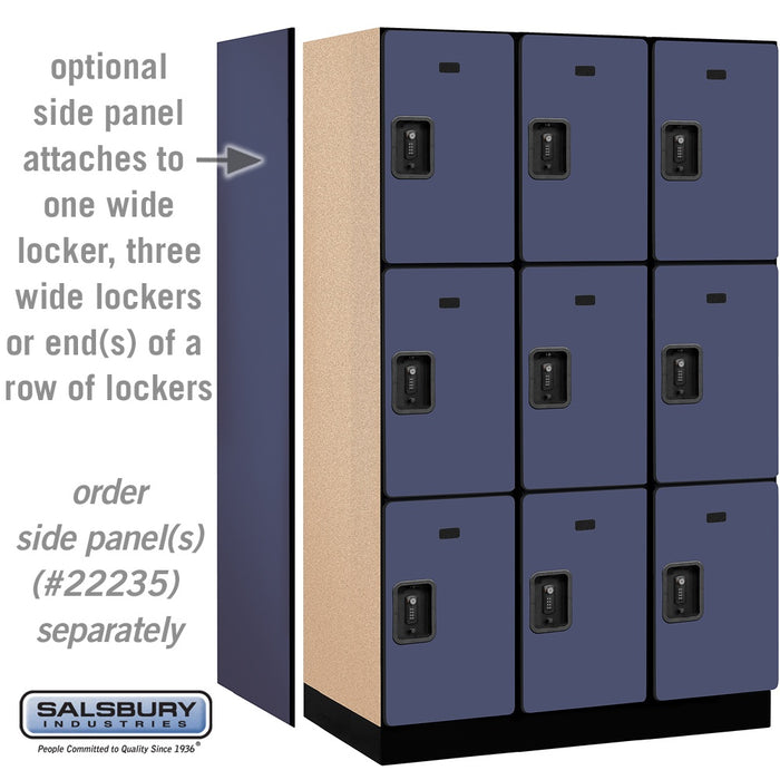 Salsbury 15" Wide Triple Tier Designer Wood Locker - 3 Wide - 6 Feet High - 21 Inches Deep - Blue - Black Resettable Combination Locks - Sweatfully