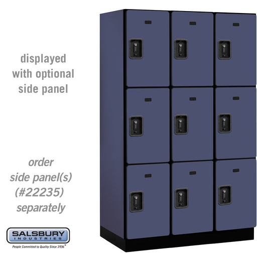 Salsbury 15" Wide Triple Tier Designer Wood Locker - 3 Wide - 6 Feet High - 21 Inches Deep - Blue - Black Resettable Combination Locks - Sweatfully