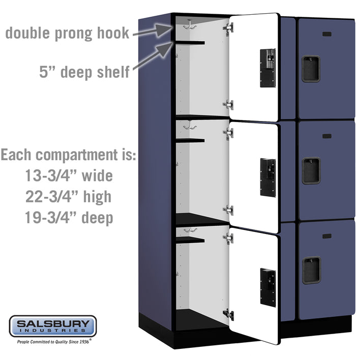 Salsbury 15" Wide Triple Tier Designer Wood Locker - 3 Wide - 6 Feet High - 21 Inches Deep - Blue - Hasps - Sweatfully