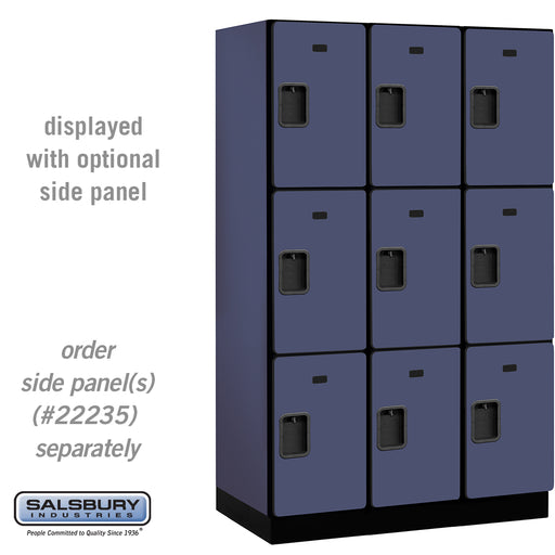 Salsbury 15" Wide Triple Tier Designer Wood Locker - 3 Wide - 6 Feet High - 21 Inches Deep - Blue - Hasps - Sweatfully