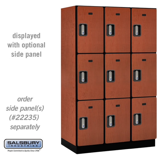 Salsbury 15" Wide Triple Tier Designer Wood Locker - 3 Wide - 6 Feet High - 21 Inches Deep - Cherry - Silver Electronic Locks - Sweatfully