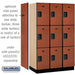 Salsbury 15" Wide Triple Tier Designer Wood Locker - 3 Wide - 6 Feet High - 21 Inches Deep - Cherry - Hasps - Sweatfully