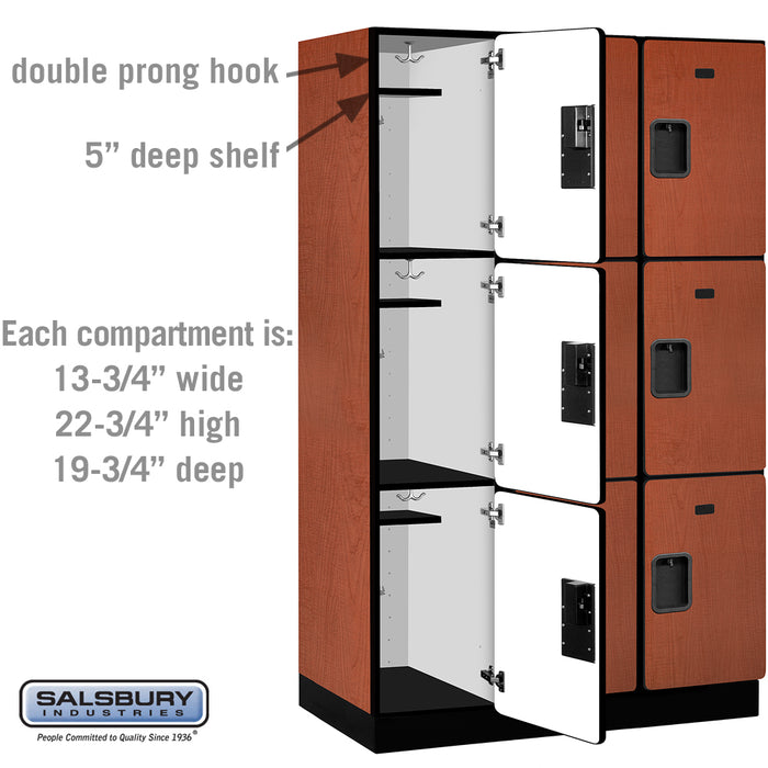 Salsbury 15" Wide Triple Tier Designer Wood Locker - 3 Wide - 6 Feet High - 21 Inches Deep - Cherry - Hasps - Sweatfully