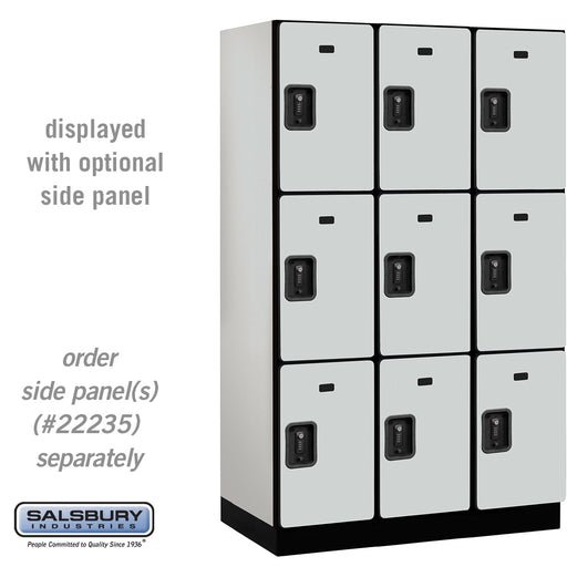 Salsbury 15" Wide Triple Tier Designer Wood Locker - 3 Wide - 6 Feet High - 21 Inches Deep - Gray - Black Resettable Combination Locks - Sweatfully
