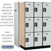 Salsbury 15" Wide Triple Tier Designer Wood Locker - 3 Wide - 6 Feet High - 21 Inches Deep - Gray - Silver Electronic Locks - Sweatfully