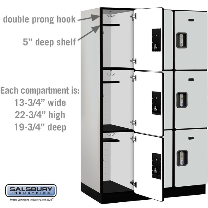 Salsbury 15" Wide Triple Tier Designer Wood Locker - 3 Wide - 6 Feet High - 21 Inches Deep - Gray - Silver Electronic Locks - Sweatfully