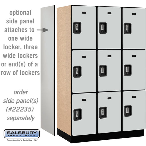 Salsbury 15" Wide Triple Tier Designer Wood Locker - 3 Wide - 6 Feet High - 21 Inches Deep - Gray - Silver Resettable Combination Locks - Sweatfully