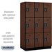 Salsbury 15" Wide Triple Tier Designer Wood Locker - 3 Wide - 6 Feet High - 21 Inches Deep - Mahogany - Black Electronic Locks - Sweatfully