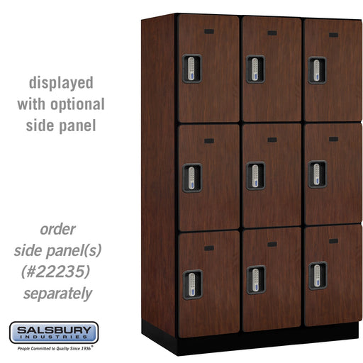 Salsbury 15" Wide Triple Tier Designer Wood Locker - 3 Wide - 6 Feet High - 21 Inches Deep - Mahogany - Silver Electronic Locks - Sweatfully