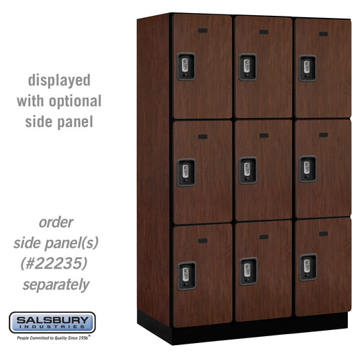 Salsbury 15" Wide Triple Tier Designer Wood Locker - 3 Wide - 6 Feet High - 21 Inches Deep - Mahogany - Silver Resettable Combination Locks - Sweatfully