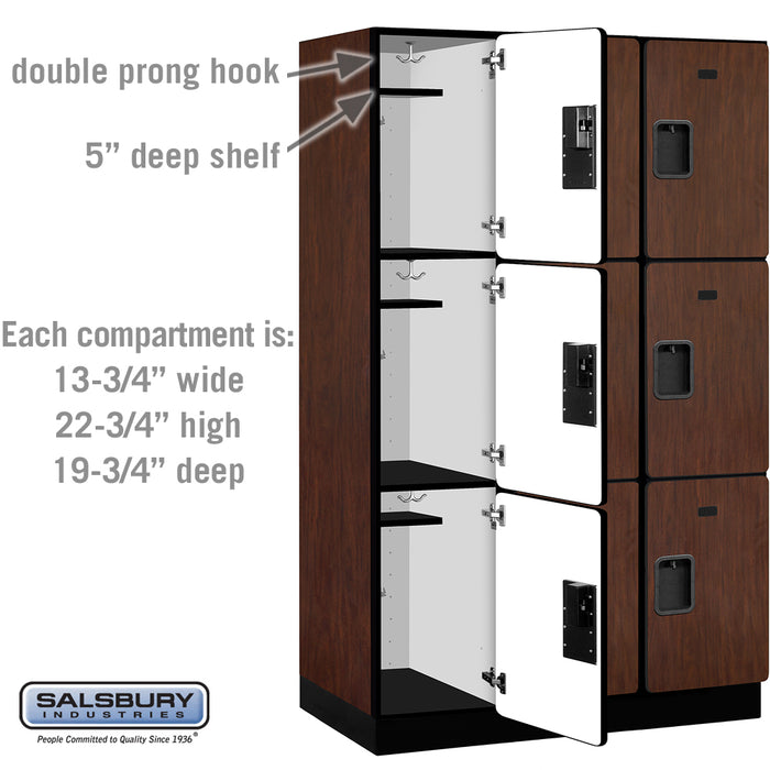 Salsbury 15" Wide Triple Tier Designer Wood Locker - 3 Wide - 6 Feet High - 21 Inches Deep - Mahogany - Hasps - Sweatfully