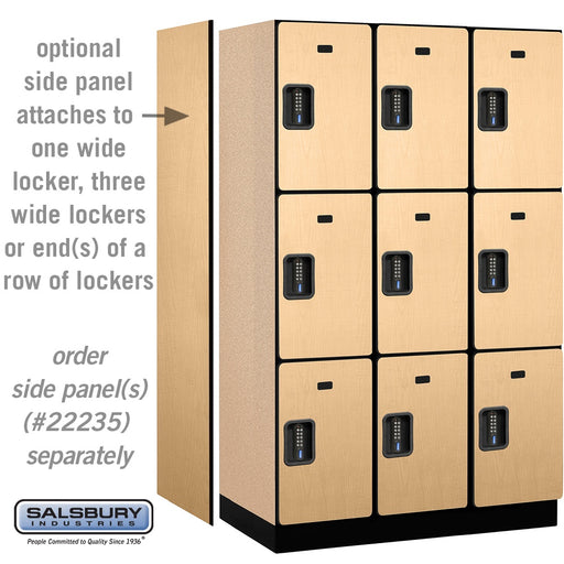 Salsbury 15" Wide Triple Tier Designer Wood Locker - 3 Wide - 6 Feet High - 21 Inches Deep - Maple - Black Electronic Locks - Sweatfully