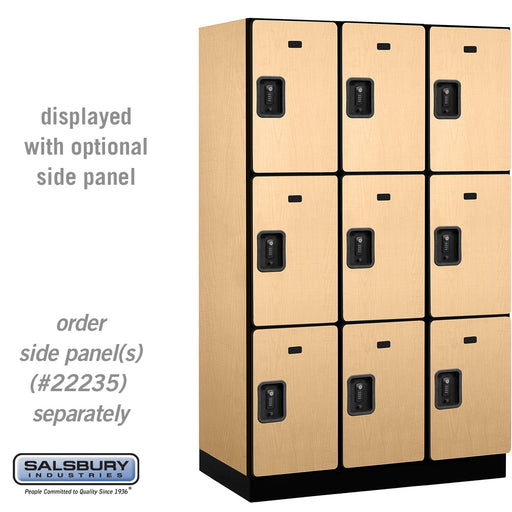 Salsbury 15" Wide Triple Tier Designer Wood Locker - 3 Wide - 6 Feet High - 21 Inches Deep - Maple - Black Resettable Combination Locks - Sweatfully