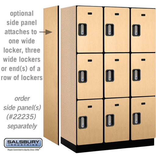 Salsbury 15" Wide Triple Tier Designer Wood Locker - 3 Wide - 6 Feet High - 21 Inches Deep - Maple - Silver Electronic Locks - Sweatfully