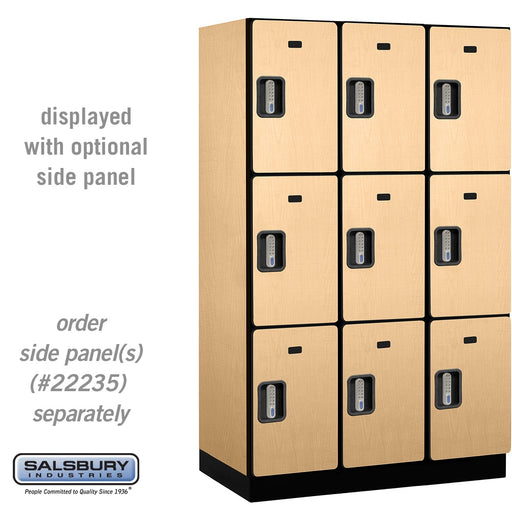 Salsbury 15" Wide Triple Tier Designer Wood Locker - 3 Wide - 6 Feet High - 21 Inches Deep - Maple - Silver Electronic Locks - Sweatfully