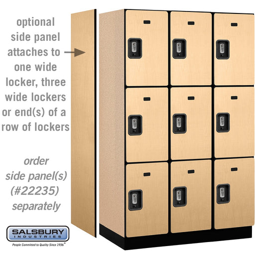 Salsbury 15" Wide Triple Tier Designer Wood Locker - 3 Wide - 6 Feet High - 21 Inches Deep - Maple - Silver Resettable Combination Locks - Sweatfully