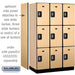 Salsbury 15" Wide Triple Tier Designer Wood Locker - 3 Wide - 6 Feet High - 21 Inches Deep - Maple - Silver Resettable Combination Locks - Sweatfully