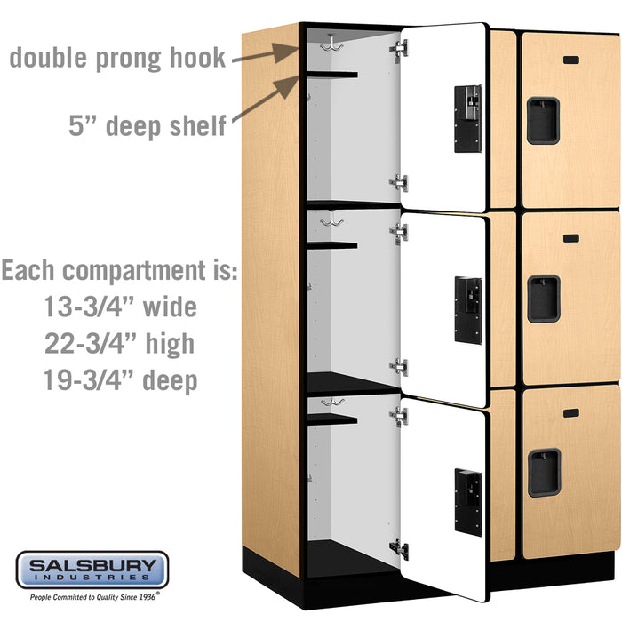 Salsbury 15" Wide Triple Tier Designer Wood Locker - 3 Wide - 6 Feet High - 21 Inches Deep - Maple - Hasps - Sweatfully