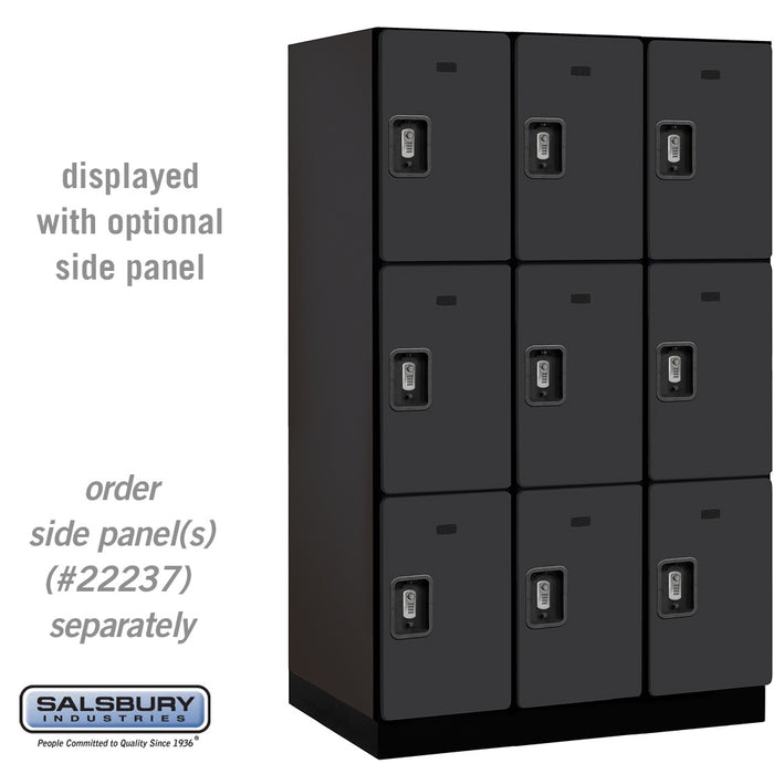 Salsbury 15" Wide Triple Tier Designer Wood Locker - 3 Wide - 6 Feet High - 24 Inches Deep - Black - Silver Resettable Combination Locks - Sweatfully