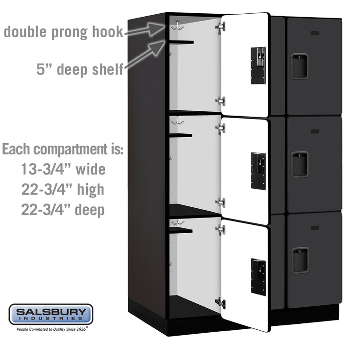 Salsbury 15" Wide Triple Tier Designer Wood Locker - 3 Wide - 6 Feet High - 24 Inches Deep - Black - Hasps - Sweatfully