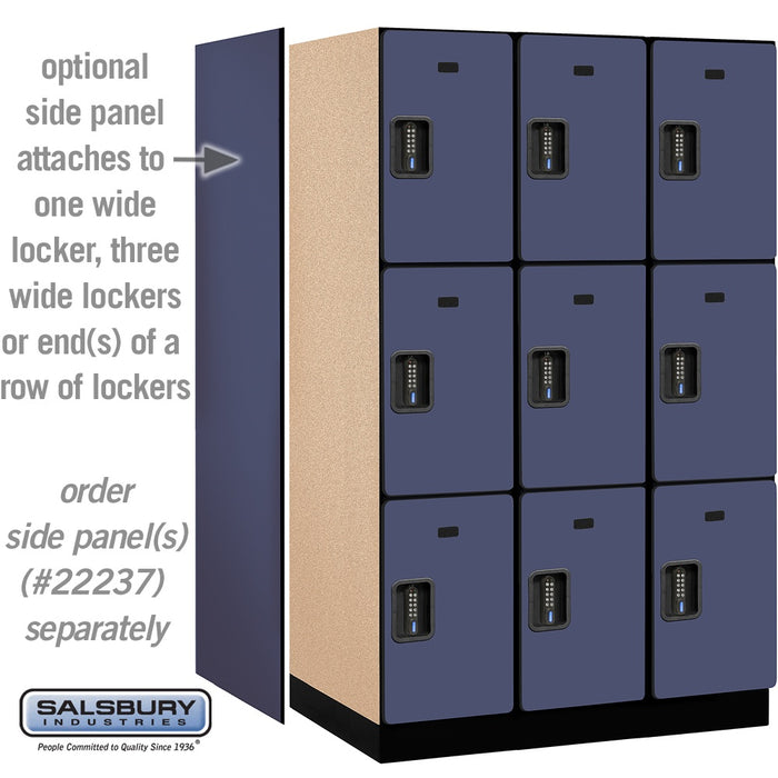 Salsbury 15" Wide Triple Tier Designer Wood Locker - 3 Wide - 6 Feet High - 24 Inches Deep - Blue - Black Electronic Locks - Sweatfully