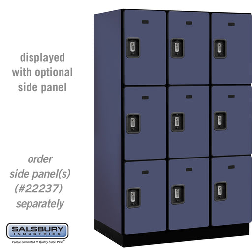 Salsbury 15" Wide Triple Tier Designer Wood Locker - 3 Wide - 6 Feet High - 24 Inches Deep - Blue - Silver Resettable Combination Locks - Sweatfully