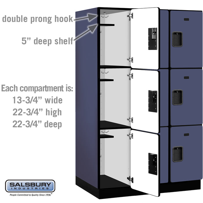 Salsbury 15" Wide Triple Tier Designer Wood Locker - 3 Wide - 6 Feet High - 24 Inches Deep - Blue - Hasps - Sweatfully