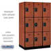 Salsbury 15" Wide Triple Tier Designer Wood Locker - 3 Wide - 6 Feet High - 24 Inches Deep - Cherry - Black Resettable Combination Locks - Sweatfully