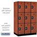 Salsbury 15" Wide Triple Tier Designer Wood Locker - 3 Wide - 6 Feet High - 24 Inches Deep - Cherry - Silver Resettable Combination Locks - Sweatfully