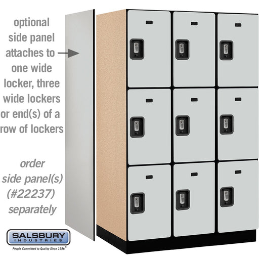 Salsbury 15" Wide Triple Tier Designer Wood Locker - 3 Wide - 6 Feet High - 24 Inches Deep - Gray - Silver Resettable Combination Locks - Sweatfully