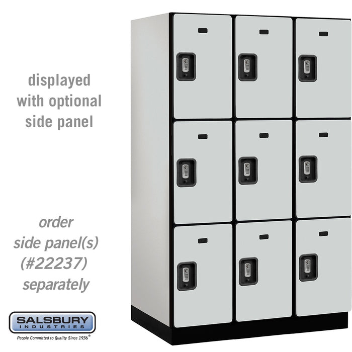 Salsbury 15" Wide Triple Tier Designer Wood Locker - 3 Wide - 6 Feet High - 24 Inches Deep - Gray - Silver Resettable Combination Locks - Sweatfully