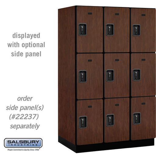 Salsbury 15" Wide Triple Tier Designer Wood Locker - 3 Wide - 6 Feet High - 24 Inches Deep - Mahogany - Black Resettable Combination Locks - Sweatfully