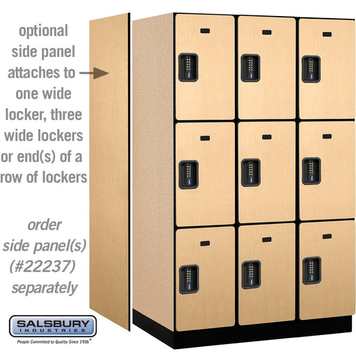 Salsbury 15" Wide Triple Tier Designer Wood Locker - 3 Wide - 6 Feet High - 24 Inches Deep - Maple - Black Electronic Locks - Sweatfully
