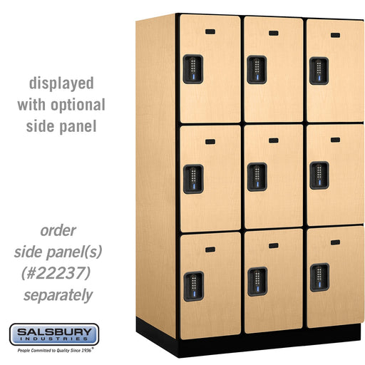Salsbury 15" Wide Triple Tier Designer Wood Locker - 3 Wide - 6 Feet High - 24 Inches Deep - Maple - Black Electronic Locks - Sweatfully