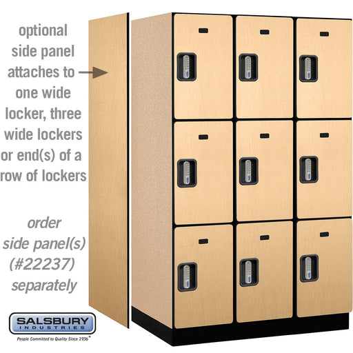 Salsbury 15" Wide Triple Tier Designer Wood Locker - 3 Wide - 6 Feet High - 24 Inches Deep - Maple - Silver Electronic Locks - Sweatfully