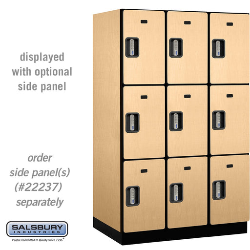 Salsbury 15" Wide Triple Tier Designer Wood Locker - 3 Wide - 6 Feet High - 24 Inches Deep - Maple - Silver Electronic Locks - Sweatfully