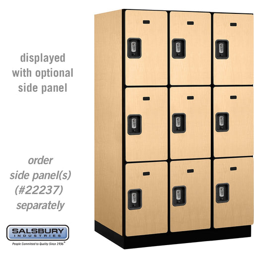 Salsbury 15" Wide Triple Tier Designer Wood Locker - 3 Wide - 6 Feet High - 24 Inches Deep - Maple - Silver Resettable Combination Locks - Sweatfully