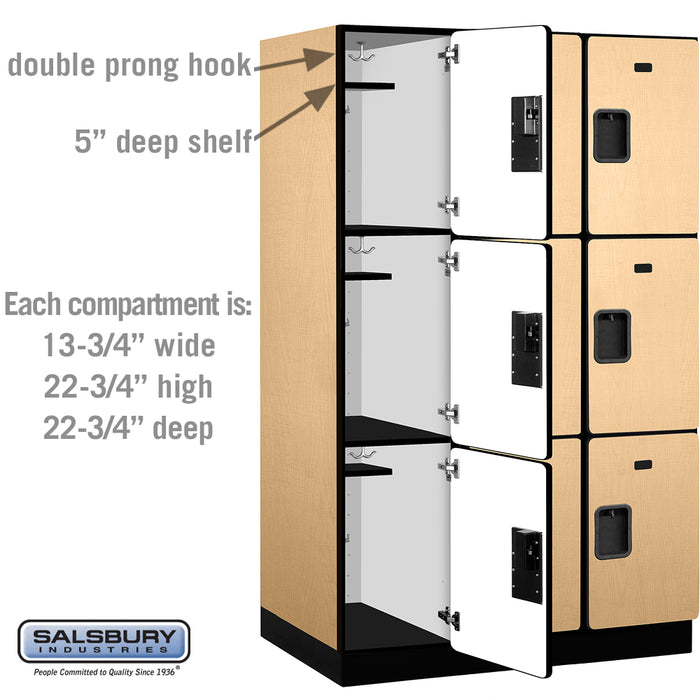 Salsbury 15" Wide Triple Tier Designer Wood Locker - 3 Wide - 6 Feet High - 24 Inches Deep - Maple - Hasps - Sweatfully