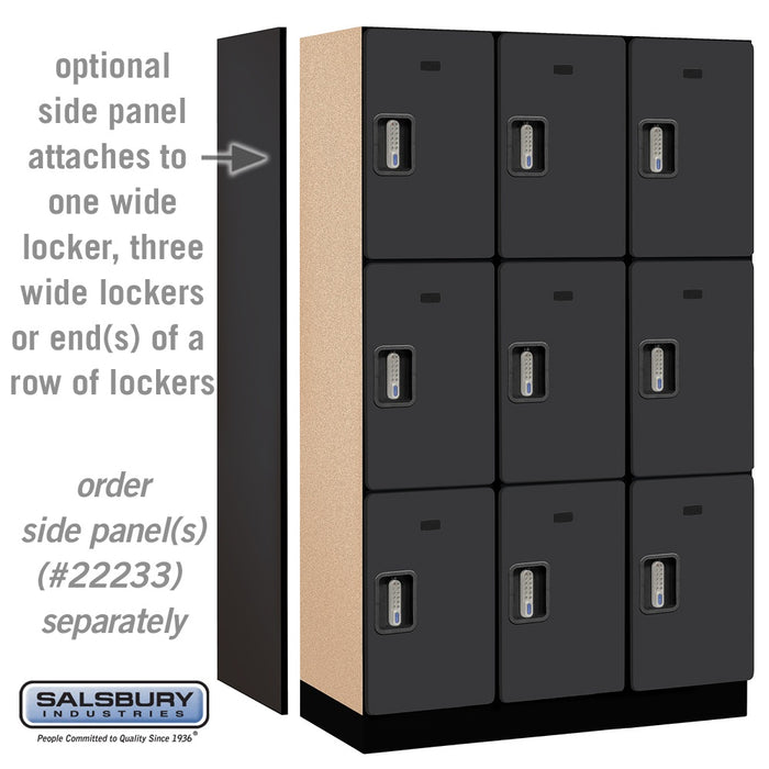 Salsbury 15" Wide Triple Tier Designer Wood Locker - 3 Wide - 6 Feet High - 18 Inches Deep - Black - Silver Electronic Locks - Sweatfully