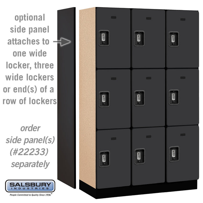 Salsbury 15" Wide Triple Tier Designer Wood Locker - 3 Wide - 6 Feet High - 18 Inches Deep - Black - Silver Resettable Combination Locks - Sweatfully