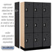 Salsbury 15" Wide Triple Tier Designer Wood Locker - 3 Wide - 6 Feet High - 18 Inches Deep - Black - Silver Resettable Combination Locks - Sweatfully