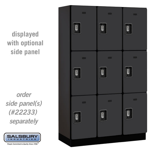 Salsbury 15" Wide Triple Tier Designer Wood Locker - 3 Wide - 6 Feet High - 18 Inches Deep - Black - Silver Resettable Combination Locks - Sweatfully