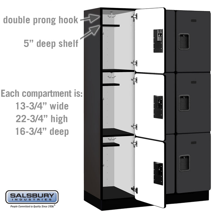 Salsbury 15" Wide Triple Tier Designer Wood Locker - 3 Wide - 6 Feet High - 18 Inches Deep - Black - Hasps - Sweatfully