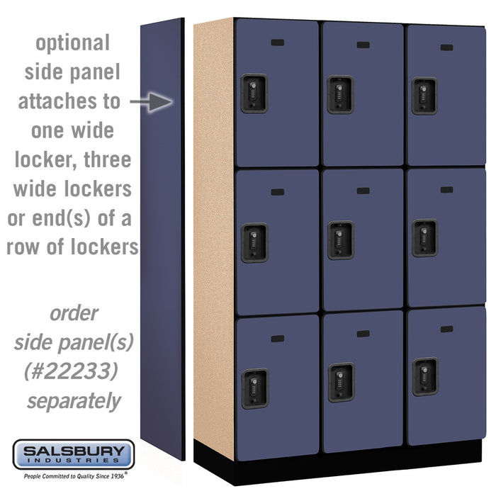 Salsbury 15" Wide Triple Tier Designer Wood Locker - 3 Wide - 6 Feet High - 18 Inches Deep - Blue - Black Resettable Combination Locks - Sweatfully