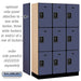 Salsbury 15" Wide Triple Tier Designer Wood Locker - 3 Wide - 6 Feet High - 18 Inches Deep - Blue - Black Resettable Combination Locks - Sweatfully
