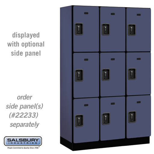 Salsbury 15" Wide Triple Tier Designer Wood Locker - 3 Wide - 6 Feet High - 18 Inches Deep - Blue - Black Resettable Combination Locks - Sweatfully